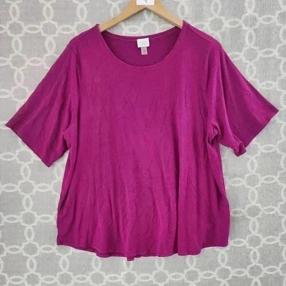 Cupio Curvy Scoop Neck Short Sleeve Hot Pink Women's Blouse 2X - Picture 1 of 8